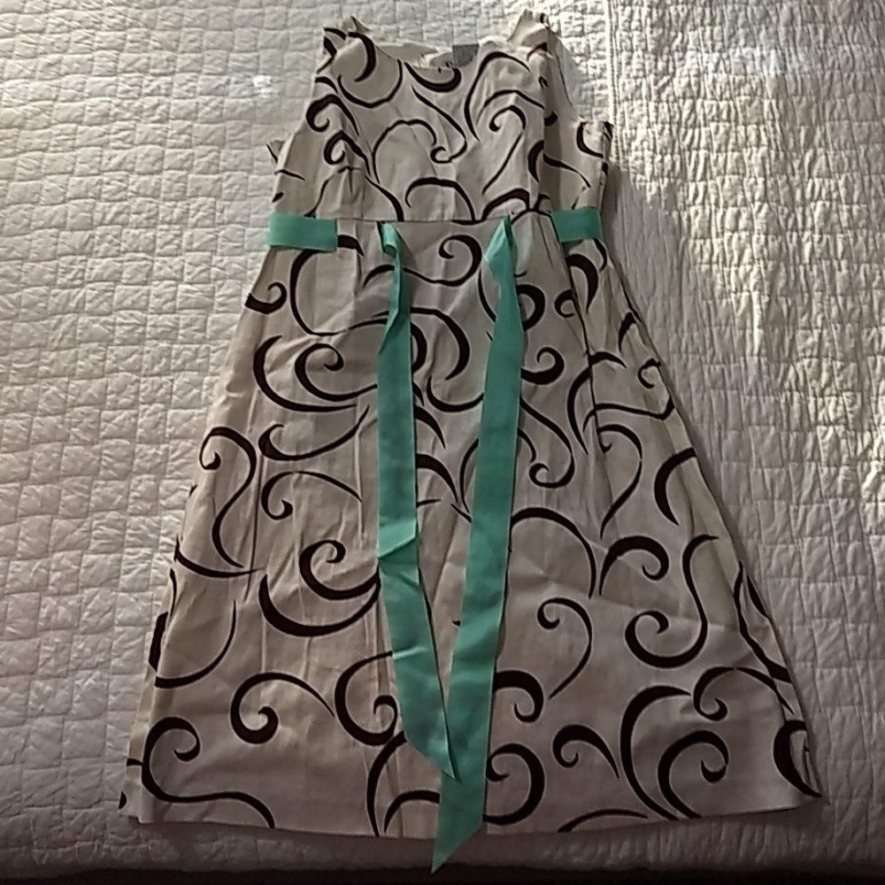Cute brown dress with blue sash